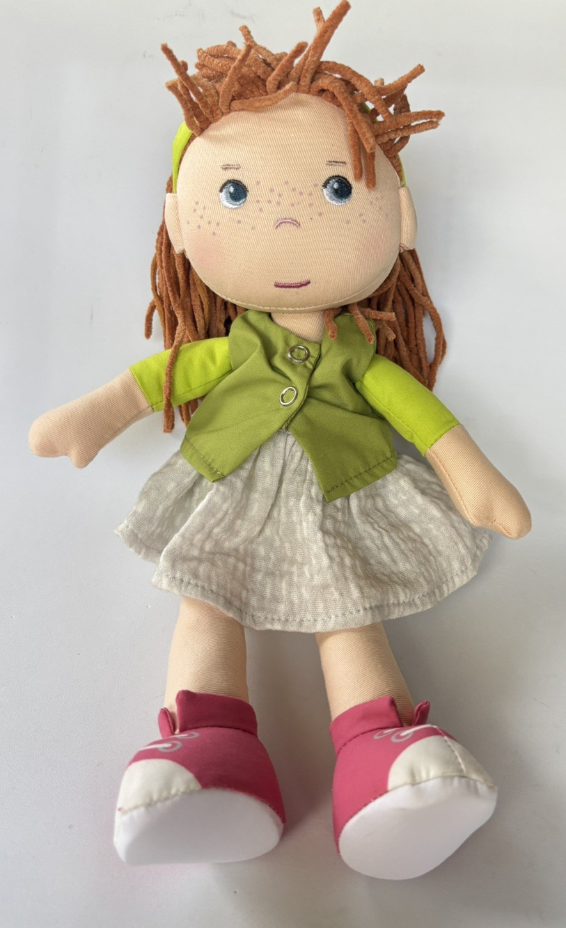 Hedda Doll Plush Blue Eyes Freckles Brown Hair Soft Stuffed Animal Toy 12" Haba